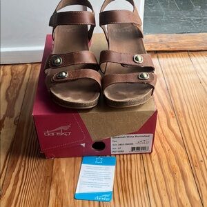 Dansko Tan Leather Triple-Strap Sandals with Brass Studs